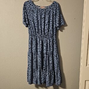 Elegant Blue Patterned Tiered Dress